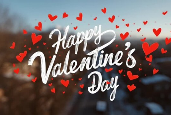 Elegant Valentine’s Day greeting with stylized hearts and soft romantic background