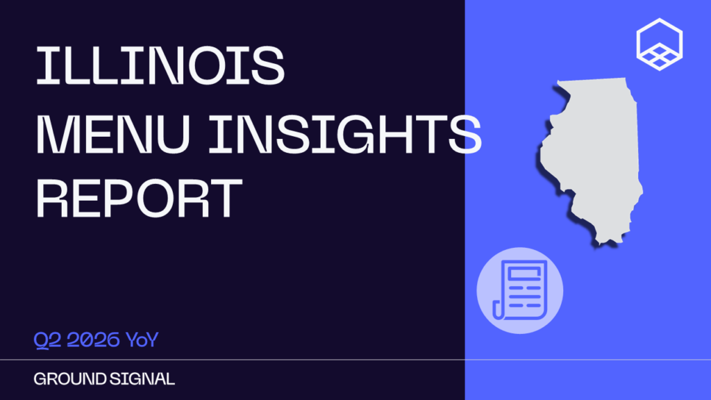 Illinois state outline on a blue panel beside the title "Illinois Menu Insights Report, Q2 2026 YoY