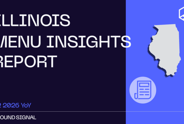 Illinois state outline on a blue panel beside the title "Illinois Menu Insights Report, Q2 2026 YoY
