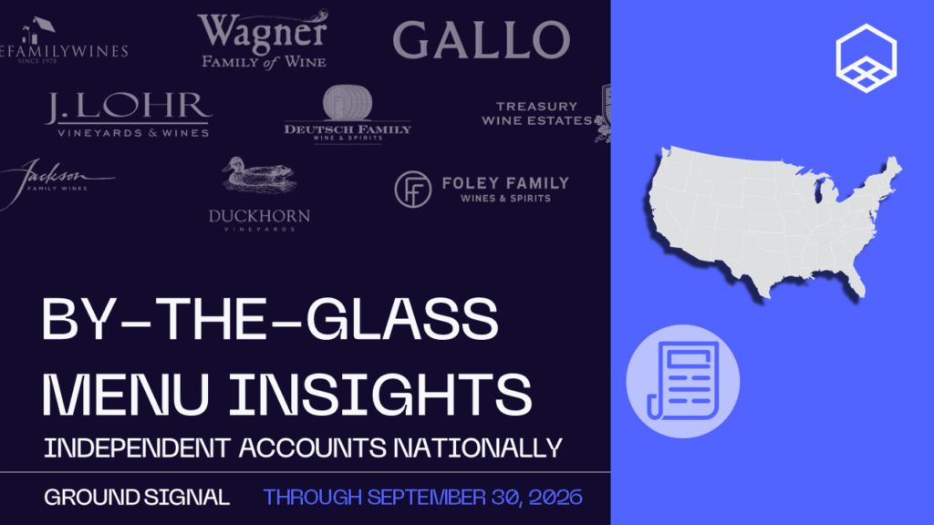 Ground Signal By-the-Glass Menu Insights report cover with a map of the United States and wine supplier logos